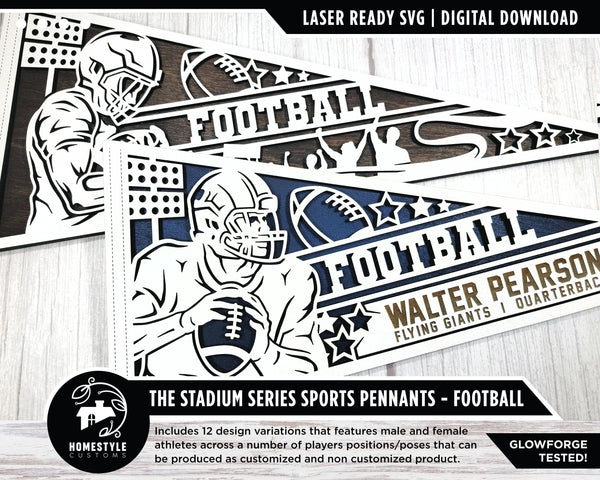 Stadium Series Sports Pennants - Football - 12 Variations Included - Male and Female Options - Tested on Glowforge & Lightburn