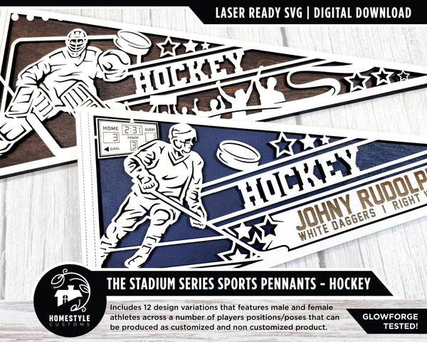 Stadium Series Sports Pennants - Hockey - 12 Variations Included - Male and Female Options - Tested on Glowforge & Lightburn