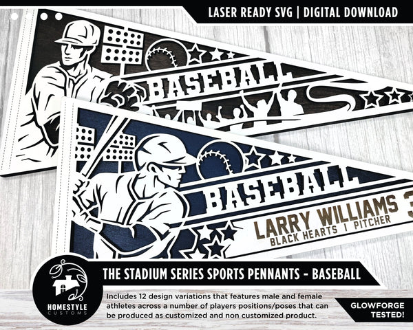 Stadium Series Sports Pennants - Baseball - 12 Variations Included - Male and Female Options - Tested on Glowforge & Lightburn