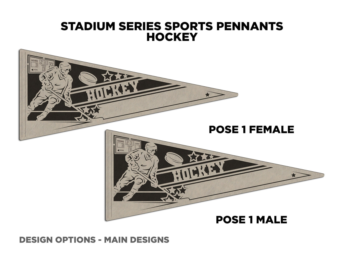 Stadium Series Sports Pennants - Hockey - 12 Variations Included - Male and Female Options - Tested on Glowforge & Lightburn