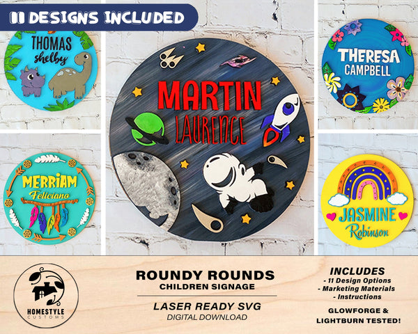 Roundy Rounds - Children Signage - 11 Designs Included - SVG Files - Glowforge & Lightburn Tested