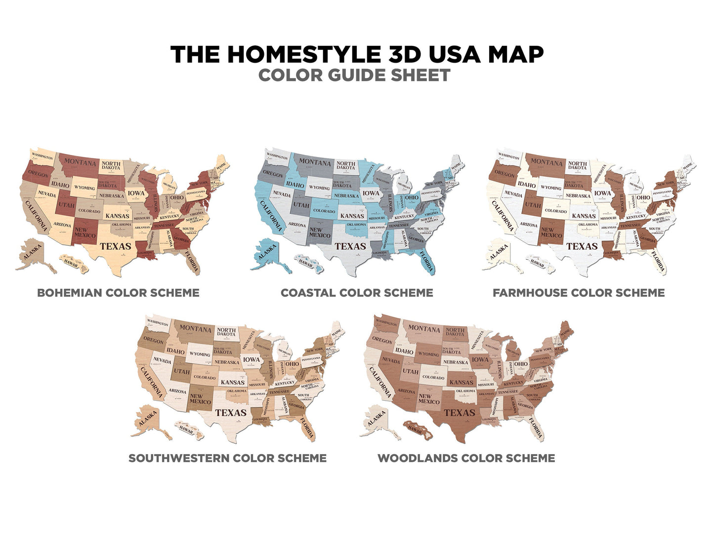 The Homestyle 3D USA Map -  3 Engrave, 7 Sizes with 2 Oversize Options for Small Lasers - SVG File Download - Glowforge & Lightburn Tested