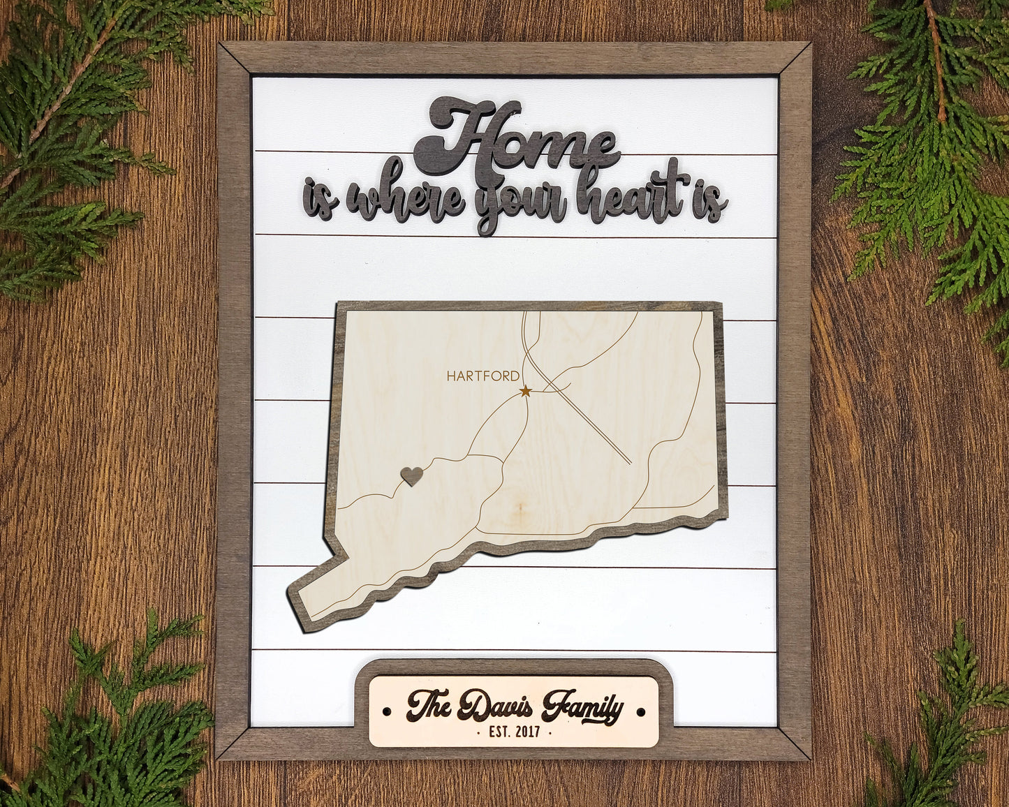 The Connecticut State Frame - 13 text options, 12 backgrounds, 25 icons Included - Make over 7,500 designs - Glowforge & Lightburn Tested