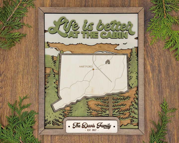 The Connecticut State Frame - 13 text options, 12 backgrounds, 25 icons Included - Make over 7,500 designs - Glowforge & Lightburn Tested