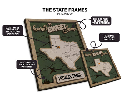 The Florida State Frame - 13 text options, 12 backgrounds, 25 icons Included - Make over 7,500 designs - Glowforge & Lightburn Tested