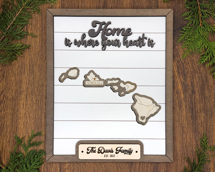 The Hawaii State Frame - 13 text options, 12 backgrounds, 25 icons Included - Make over 7,500 designs - Glowforge & Lightburn Tested