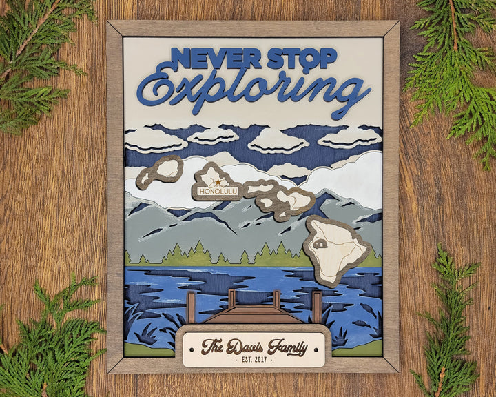 The Hawaii State Frame - 13 text options, 12 backgrounds, 25 icons Included - Make over 7,500 designs - Glowforge & Lightburn Tested