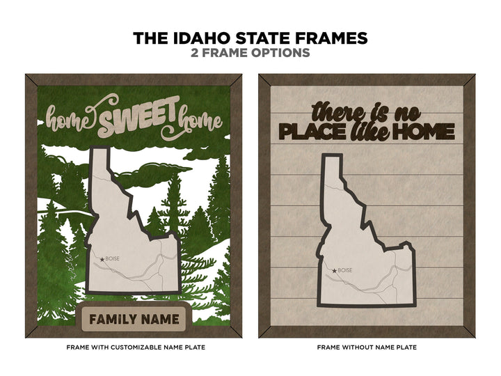 The Idaho State Frame - 13 text options, 12 backgrounds, 25 icons Included - Make over 7,500 designs - Glowforge & Lightburn Tested