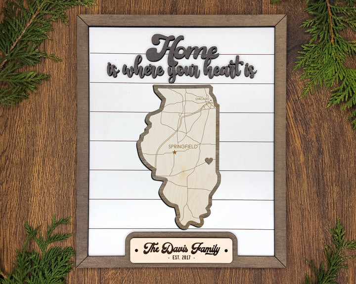 The Illinois State Frame - 13 text options, 12 backgrounds, 25 icons Included - Make over 7,500 designs - Glowforge & Lightburn Tested