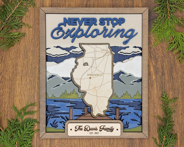 The Illinois State Frame - 13 text options, 12 backgrounds, 25 icons Included - Make over 7,500 designs - Glowforge & Lightburn Tested