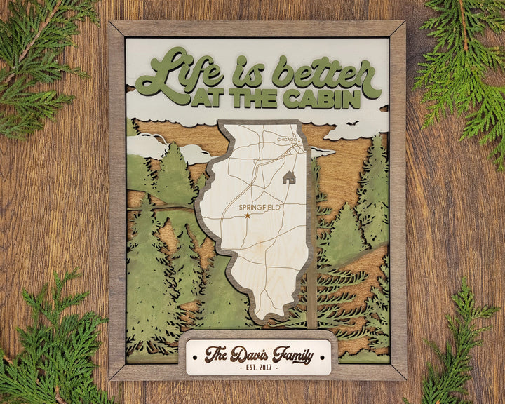 The Illinois State Frame - 13 text options, 12 backgrounds, 25 icons Included - Make over 7,500 designs - Glowforge & Lightburn Tested