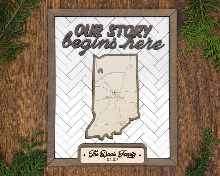 The Indiana State Frame - 13 text options, 12 backgrounds, 25 icons Included - Make over 7,500 designs - Glowforge & Lightburn Tested
