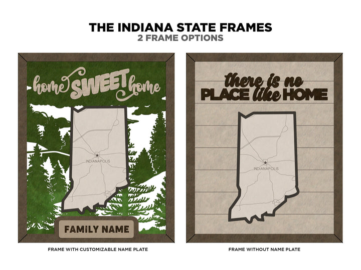 The Indiana State Frame - 13 text options, 12 backgrounds, 25 icons Included - Make over 7,500 designs - Glowforge & Lightburn Tested