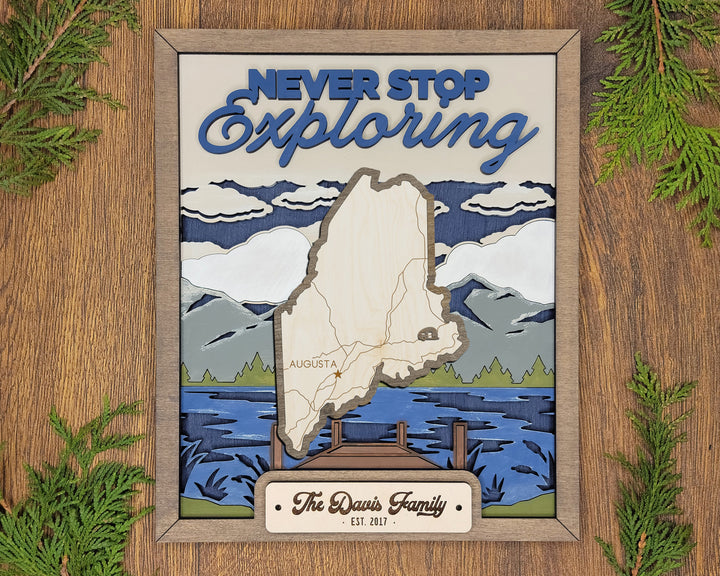 The Maine State Frame - 13 text options, 12 backgrounds, 25 icons Included - Make over 7,500 designs - Glowforge & Lightburn Tested
