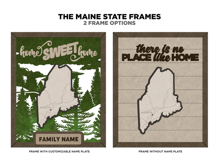 The Maine State Frame - 13 text options, 12 backgrounds, 25 icons Included - Make over 7,500 designs - Glowforge & Lightburn Tested