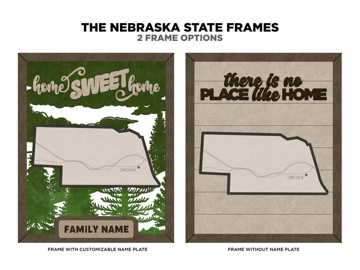 The Nebraska State Frame - 13 text options, 12 backgrounds, 25 icons Included - Make over 7,500 designs - Glowforge & Lightburn Tested