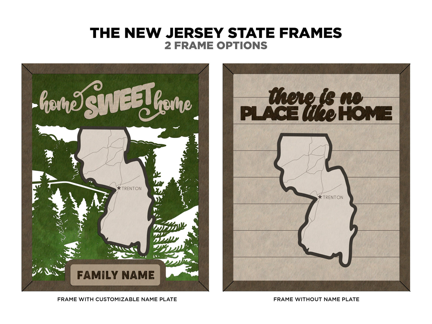 The New Jersey State Frame - 13 text options, 12 backgrounds, 25 icons Included - Make over 7,500 designs - Glowforge & Lightburn Tested