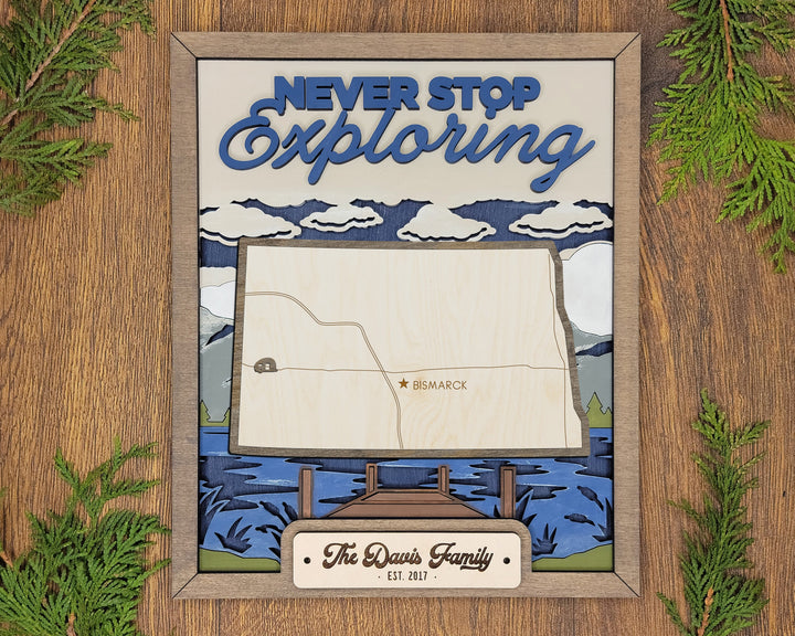 The North Dakota State Frame - 13 text options, 12 backgrounds, 25 icons Included - Make over 7,500 designs - Glowforge & Lightburn Tested