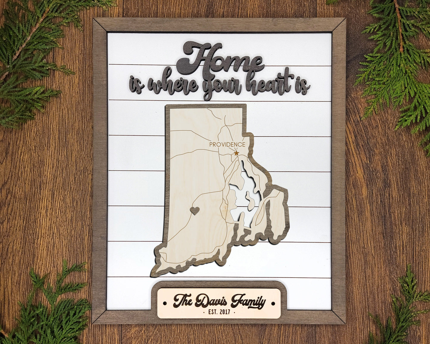 The Rhode Island State Frame - 13 text options, 12 backgrounds, 25 icons Included - Make over 7,500 designs - Glowforge & Lightburn Tested