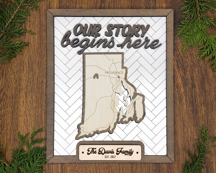 The Rhode Island State Frame - 13 text options, 12 backgrounds, 25 icons Included - Make over 7,500 designs - Glowforge & Lightburn Tested