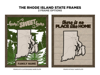 The Rhode Island State Frame - 13 text options, 12 backgrounds, 25 icons Included - Make over 7,500 designs - Glowforge & Lightburn Tested