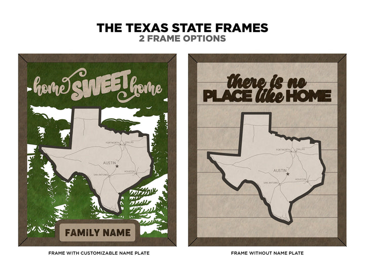 The Texas State Frame - 13 text options, 12 backgrounds, 25 icons Included - Make over 7,500 designs - Glowforge & Lightburn Tested