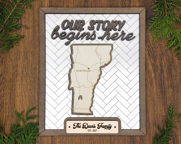 The Vermont Frame - 13 text options, 12 backgrounds, 25 icons Included - Make over 7,500 designs - Glowforge & Lightburn Tested