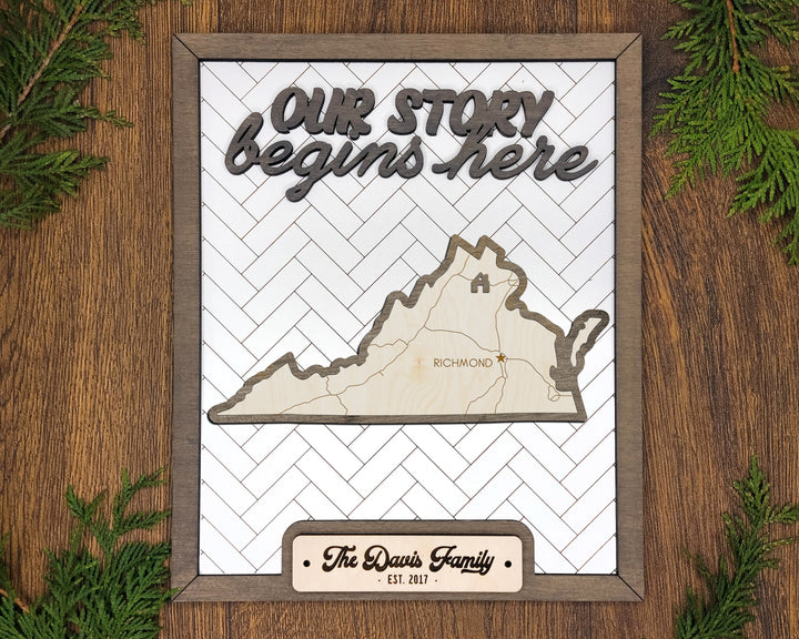 The Virginia Frame - 13 text options, 12 backgrounds, 25 icons Included - Make over 7,500 designs - Glowforge & Lightburn Tested