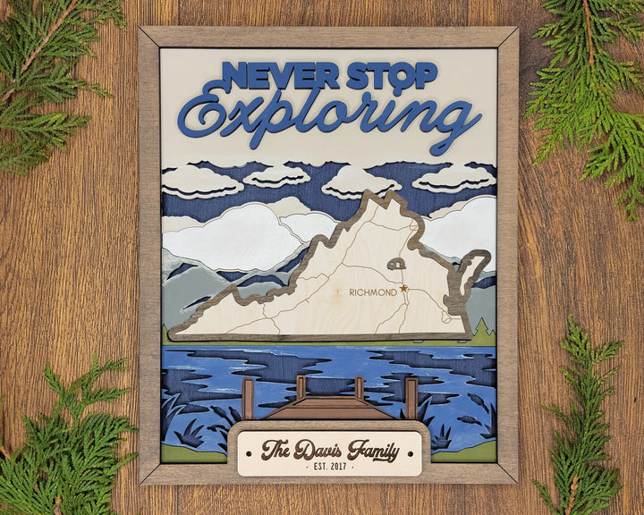 The Virginia Frame - 13 text options, 12 backgrounds, 25 icons Included - Make over 7,500 designs - Glowforge & Lightburn Tested