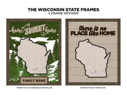 The Wisconsin Frame - 13 text options, 12 backgrounds, 25 icons Included - Make over 7,500 designs - Glowforge & Lightburn Tested