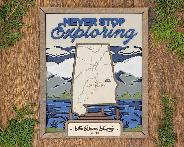 The Alabama State Frame - 13 text options, 12 backgrounds, 25 icons Included - Make over 7,500 designs - Glowforge & Lightburn Tested