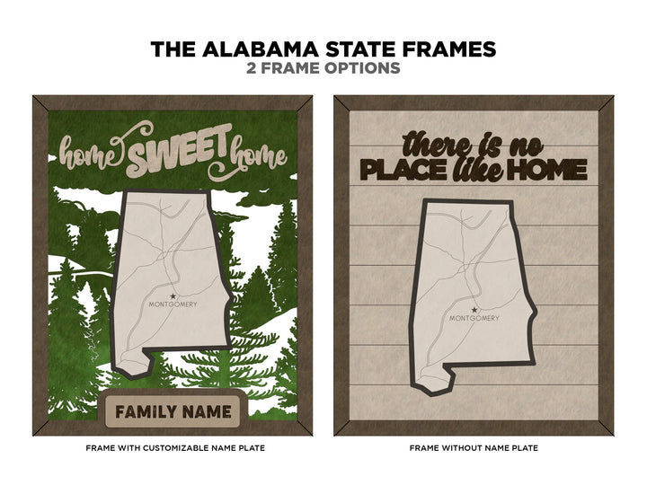 The Alabama State Frame - 13 text options, 12 backgrounds, 25 icons Included - Make over 7,500 designs - Glowforge & Lightburn Tested
