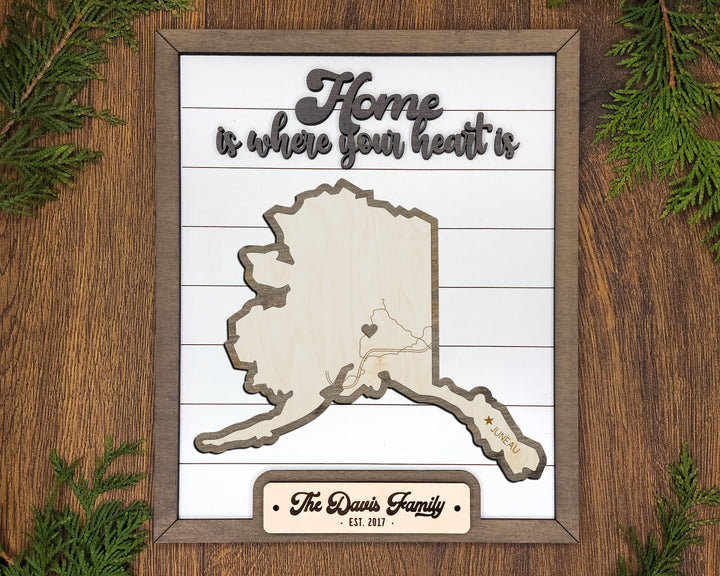 The Alaska State Frame - 13 text options, 12 backgrounds, 25 icons Included - Make over 7,500 designs - Glowforge & Lightburn Tested