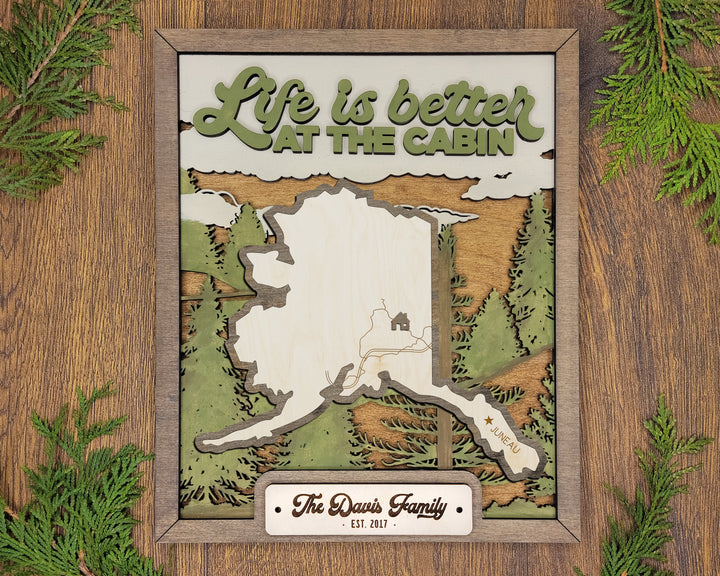 The Alaska State Frame - 13 text options, 12 backgrounds, 25 icons Included - Make over 7,500 designs - Glowforge & Lightburn Tested