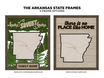 The Arkansas State Frame - 13 text options, 12 backgrounds, 25 icons Included - Make over 7,500 designs - Glowforge & Lightburn Tested