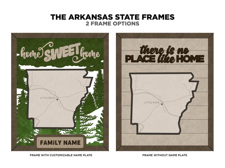 The Arkansas State Frame - 13 text options, 12 backgrounds, 25 icons Included - Make over 7,500 designs - Glowforge & Lightburn Tested