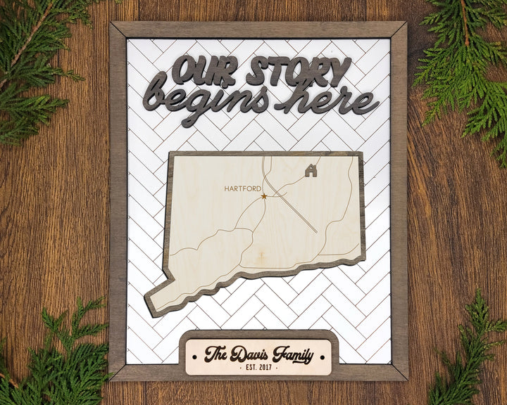 The Connecticut State Frame - 13 text options, 12 backgrounds, 25 icons Included - Make over 7,500 designs - Glowforge & Lightburn Tested