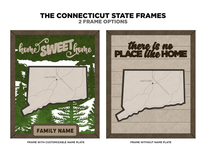 The Connecticut State Frame - 13 text options, 12 backgrounds, 25 icons Included - Make over 7,500 designs - Glowforge & Lightburn Tested