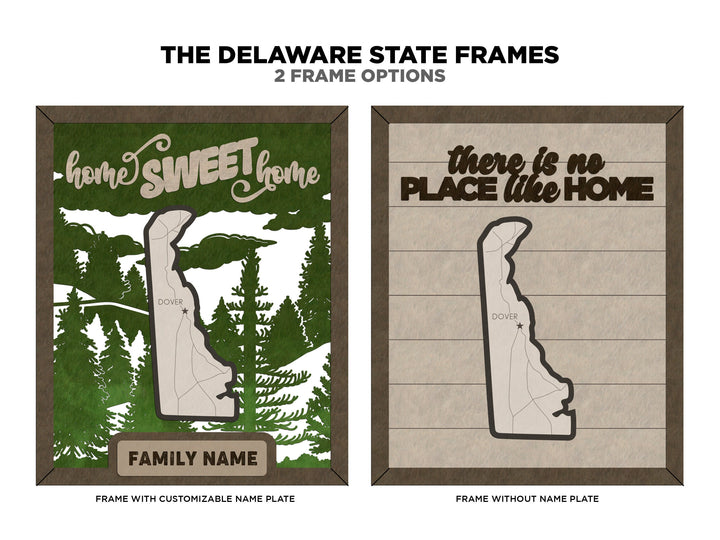 The Delaware State Frame - 13 text options, 12 backgrounds, 25 icons Included - Make over 7,500 designs - Glowforge & Lightburn Tested