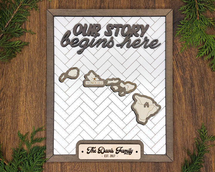The Hawaii State Frame - 13 text options, 12 backgrounds, 25 icons Included - Make over 7,500 designs - Glowforge & Lightburn Tested