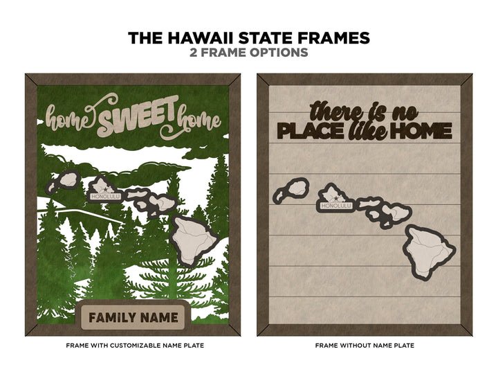 The Hawaii State Frame - 13 text options, 12 backgrounds, 25 icons Included - Make over 7,500 designs - Glowforge & Lightburn Tested