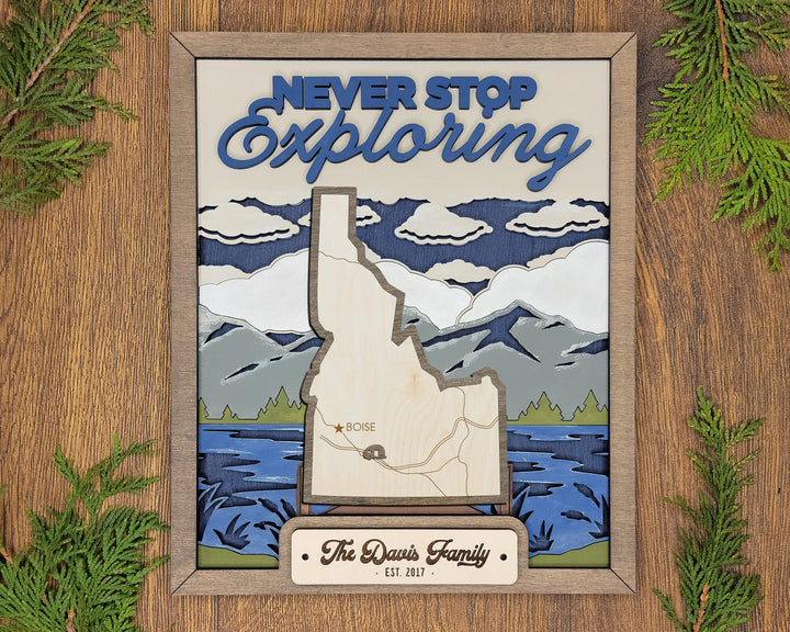 The Idaho State Frame - 13 text options, 12 backgrounds, 25 icons Included - Make over 7,500 designs - Glowforge & Lightburn Tested