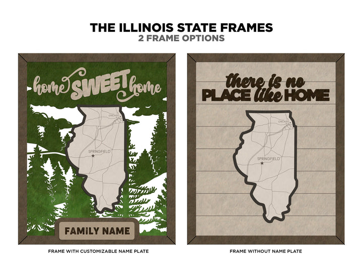 The Illinois State Frame - 13 text options, 12 backgrounds, 25 icons Included - Make over 7,500 designs - Glowforge & Lightburn Tested