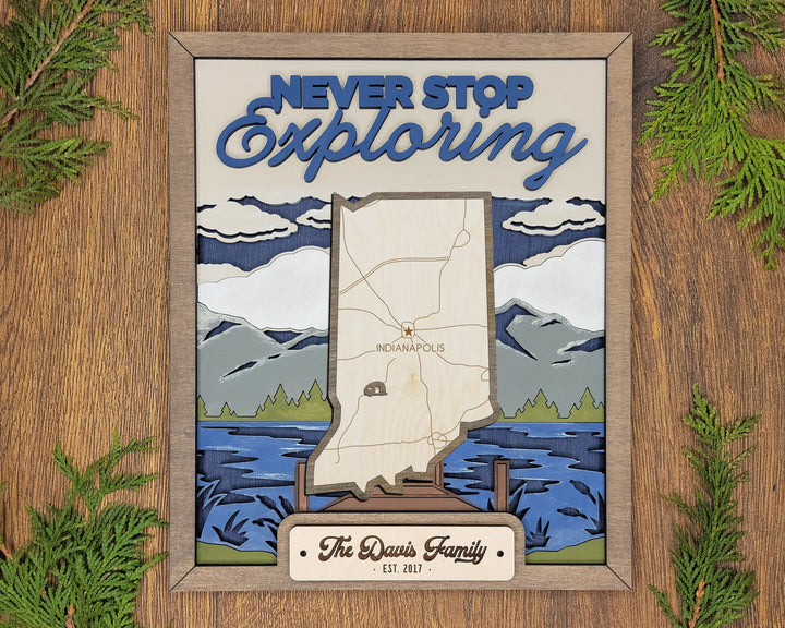 The Indiana State Frame - 13 text options, 12 backgrounds, 25 icons Included - Make over 7,500 designs - Glowforge & Lightburn Tested