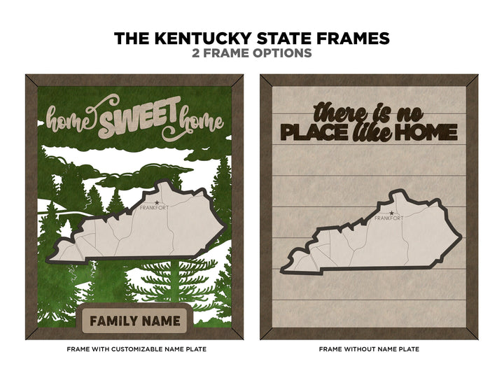 The Kentucky State Frame - 13 text options, 12 backgrounds, 25 icons Included - Make over 7,500 designs - Glowforge & Lightburn Tested