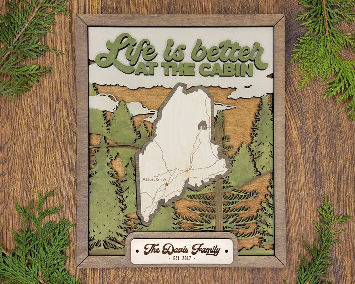 The Maine State Frame - 13 text options, 12 backgrounds, 25 icons Included - Make over 7,500 designs - Glowforge & Lightburn Tested