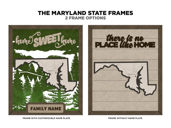 The Maryland State Frame - 13 text options, 12 backgrounds, 25 icons Included - Make over 7,500 designs - Glowforge & Lightburn Tested