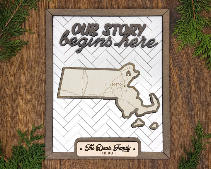 The Massachusetts State Frame - 13 text options, 12 backgrounds, 25 icons Included - Make over 7,500 designs - Glowforge & Lightburn Tested