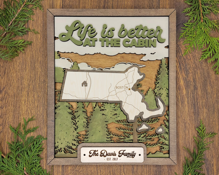 The Massachusetts State Frame - 13 text options, 12 backgrounds, 25 icons Included - Make over 7,500 designs - Glowforge & Lightburn Tested