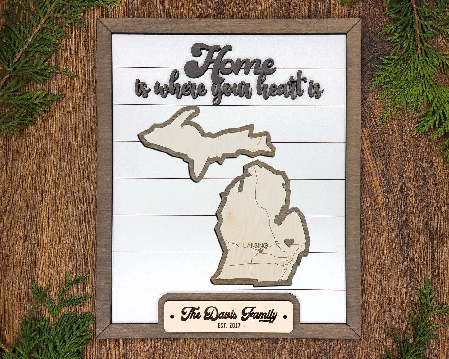 The Michigan State Frame - 13 text options, 12 backgrounds, 25 icons Included - Make over 7,500 designs - Glowforge & Lightburn Tested